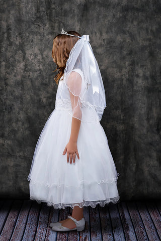 KD198-Lace Trim Long Tulle Dress