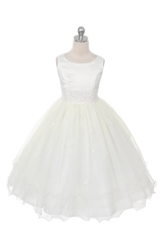 KD198-Lace Trim Long Tulle Dress