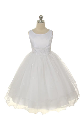 KD198-Lace Trim Long Tulle Dress