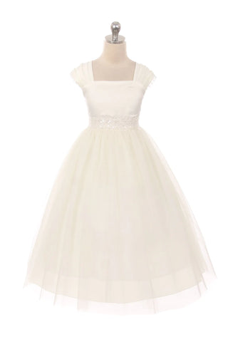 KD222-Pleated Cap Sleeve Long Dress