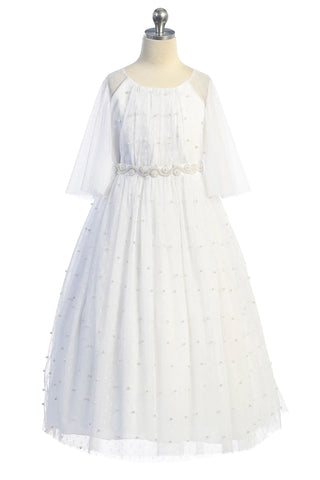 KD512- Pearl Mesh Butterfly Sleeve Long Dress