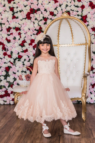KD7007- Lace Applique Illusion Bateau Dress