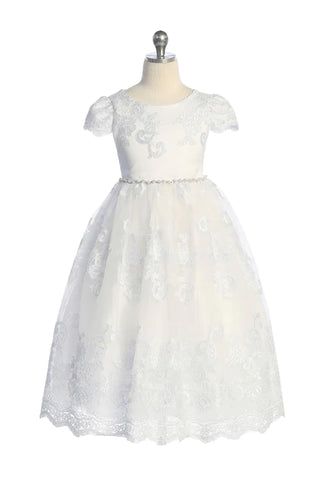 KD554- Cording Embellished Lace Sleeve Long Dress