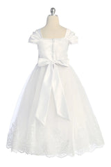 KD556- Embellished Organza Pleated Cap Sleeve Long Dress