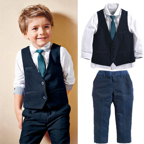 2017 summer and autumn style baby boys clothes children Tie + shirt + Vest + pants cotton school Suit clothing  kids clothes set - Growing Kids