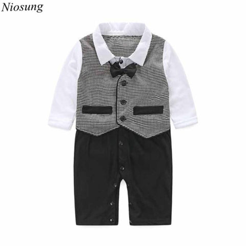 Handsome Baby Boy Formal Party Long Sleeve Christening Wedding Tuxedo Waistcoat Bow Tie Kids Child Clothing Suit 0-24M v - Growing Kids