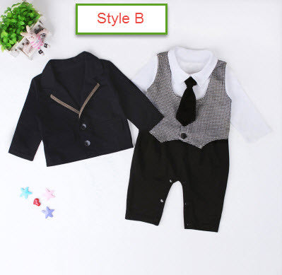 New Infant Baby Boy Suit Clothing Set Black Gentleman Style Long Sleeve Romper+jacket Suit Menino De Roupas De Bebe Christening - Growing Kids