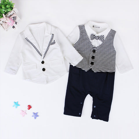 New Infant Baby Boy Suit Clothing Set Black Gentleman Style Long Sleeve Romper+jacket Suit Menino De Roupas De Bebe Christening - Growing Kids