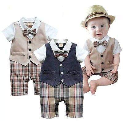 Newborn BABYGROW Baby Boy Clothes New Christening Formal Party Bodysuit Outfit Gift short Sleeve Summer 6 9 12 18 24 Monthes - Growing Kids