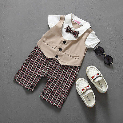 Newborn BABYGROW Baby Boy Clothes New Christening Formal Party Bodysuit Outfit Gift short Sleeve Summer 6 9 12 18 24 Monthes - Growing Kids