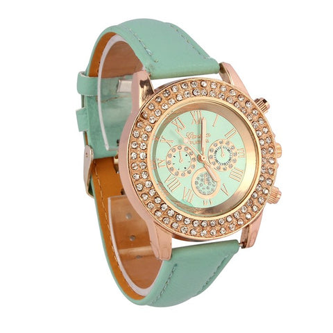 Luca's Al -Vogue Fashion Citizen watch Waterproof High Women Ladies Crystal Dial Quartz Analog Leather Witcher Bracelet Wrist Watch - Growing Kids