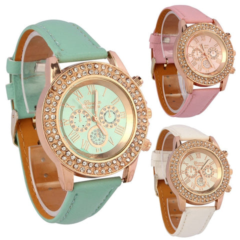 Luca's Al -Vogue Fashion Citizen watch Waterproof High Women Ladies Crystal Dial Quartz Analog Leather Witcher Bracelet Wrist Watch - Growing Kids