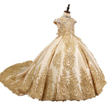 OB-Golden Perles Robes De Fille De Fleur Pour Le Mariage À La Mode Pageant Robe Sans Manches En Dentelle Appliques Robes De Sainte Communion pour fille