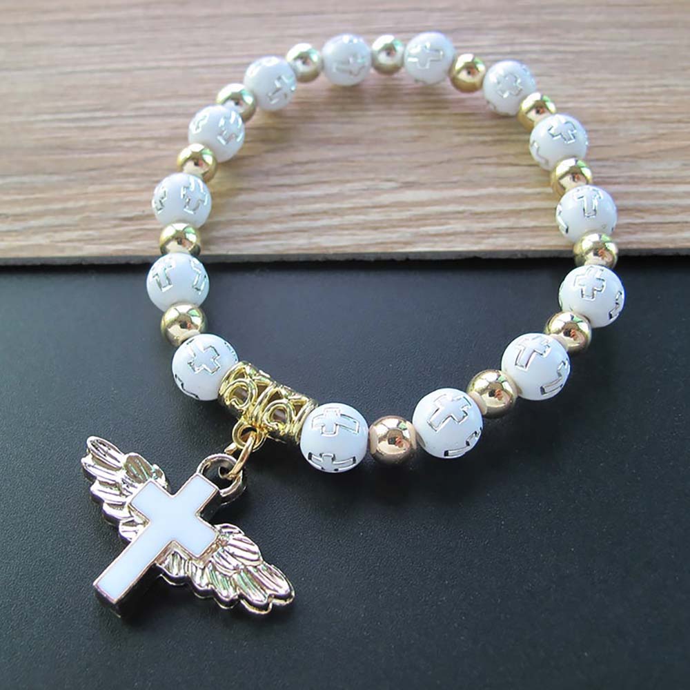 12 pièces/lot ange aile croix Bracelet faveur pour fille baptême faveur baptême faveur Bautizo Recuerdos