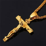 Collier croix de jésus religieux pour hommes, pendentif croix couleur or avec chaîne, bijoux cadeaux pour hommes