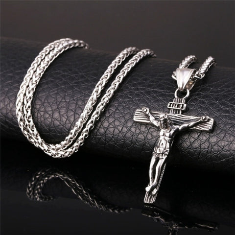 Religious Jesus Cross Necklace for Men Fashion Gold color Cross Pendent with Chain Necklace Jewelry Gifts for Men